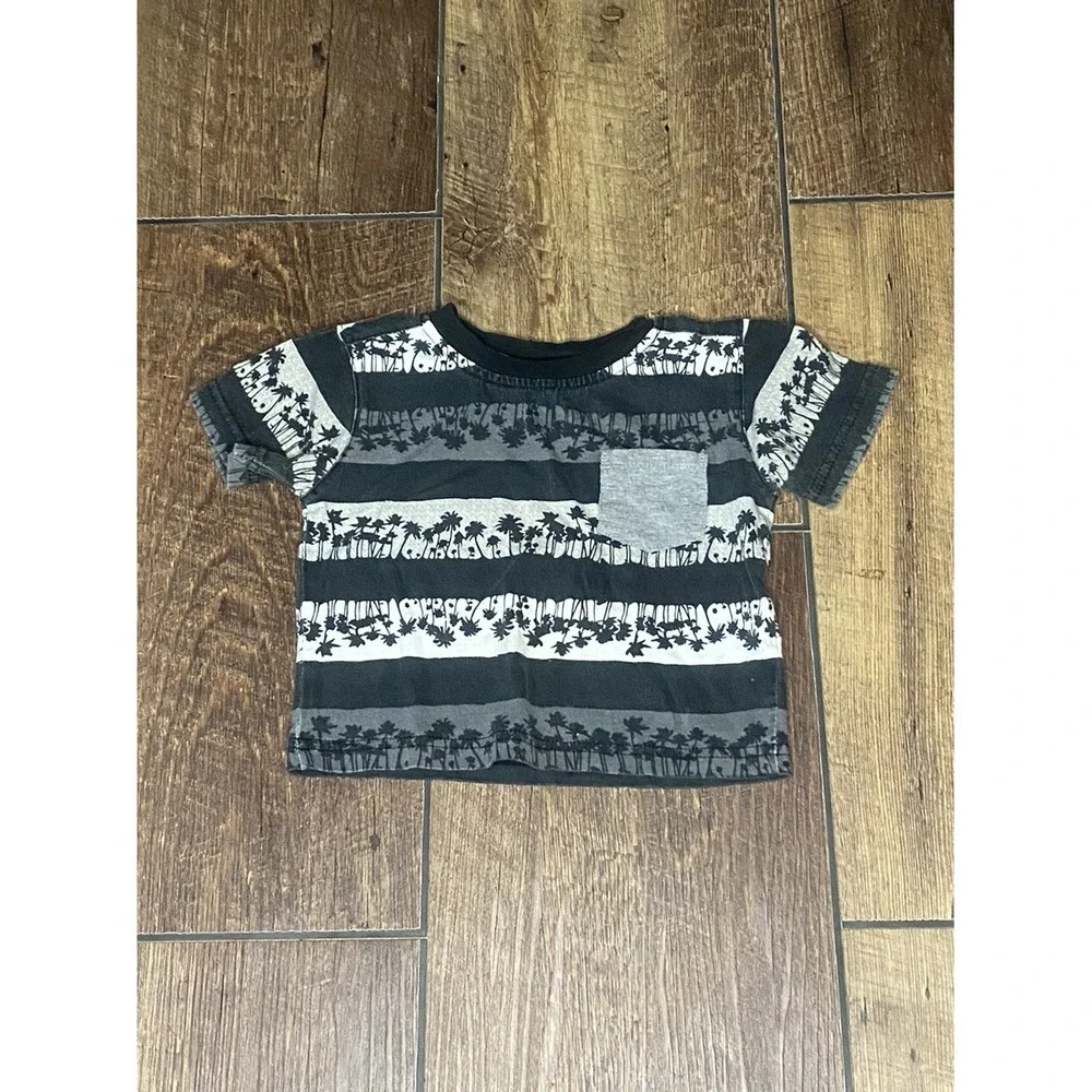 American Hero Boys Grey Palm Tree Stripe TShirt Size 18M